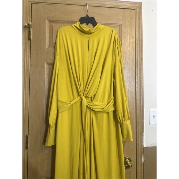 Eloquii Women’s Size 26 Yellow Long Sleeve Knot Front Midi Dress - Picture 3 of 11